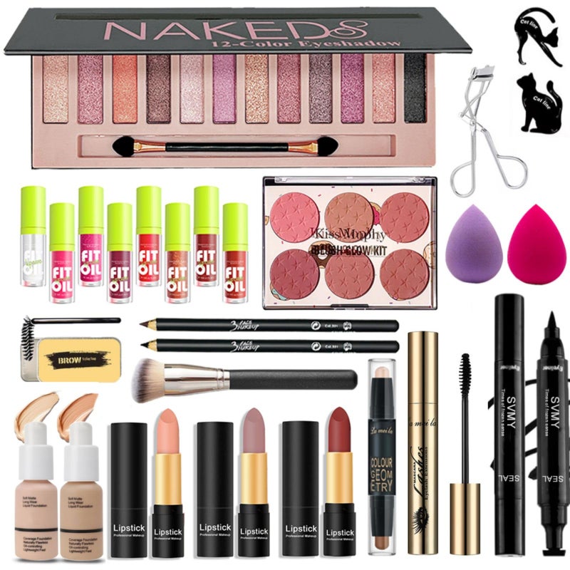 28 Pcs All in One Full Makeup Kit for Women Makeup Set for WomenBeginnerEyeshadow Foundation Lipsticks Eyeliner Mascara Brow Soap Make Up Gift Set for Women Teen Makeup Kit For Girl